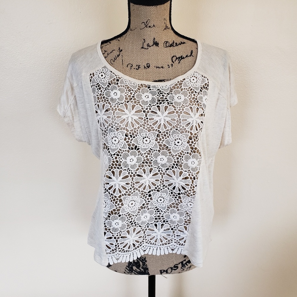 Cream top with crochet front